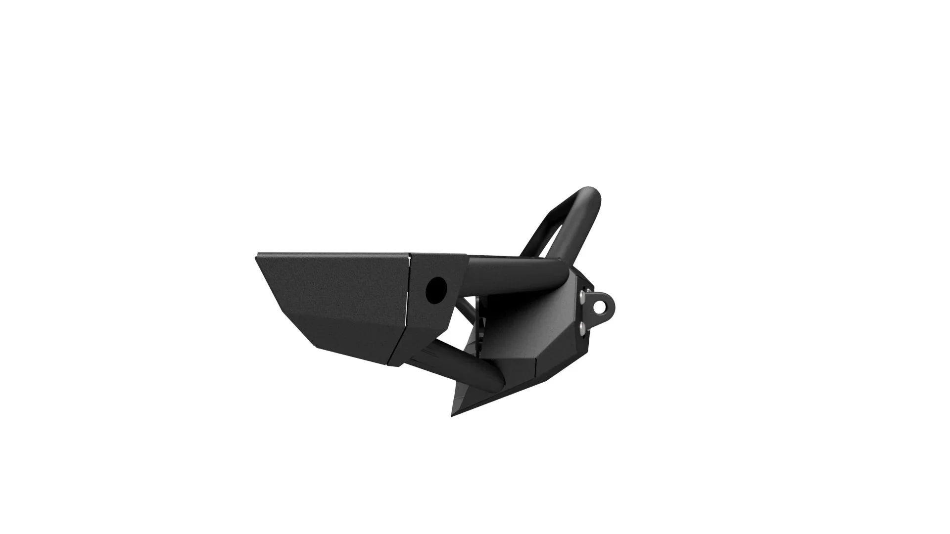 Steel off-road front bumper for trucks and SUVs, side view on white background