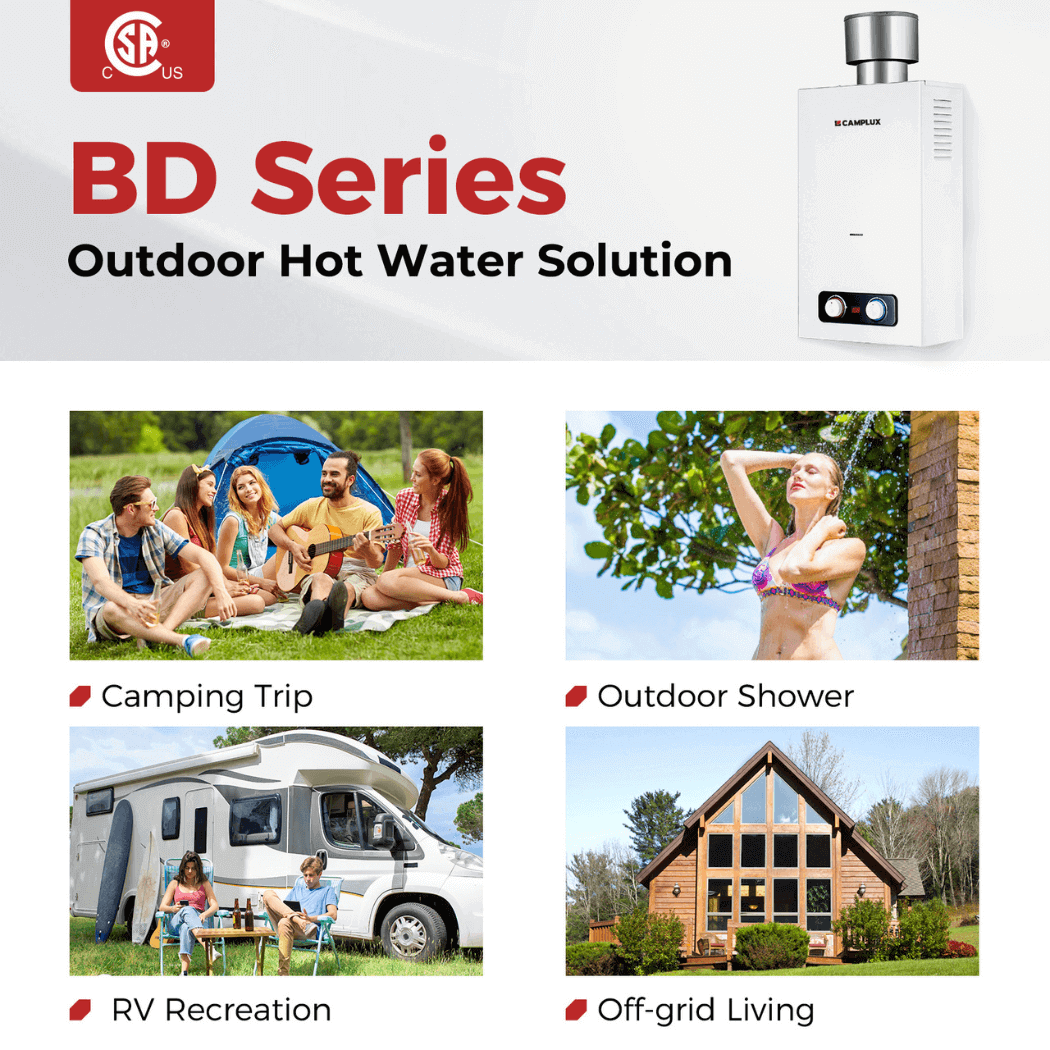 Camplux BD264C Tankless Propane Water Heater With Rain Cap