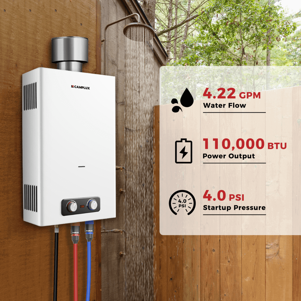 Camplux BD422C On Demand Water Heater Propane With Rain Cap