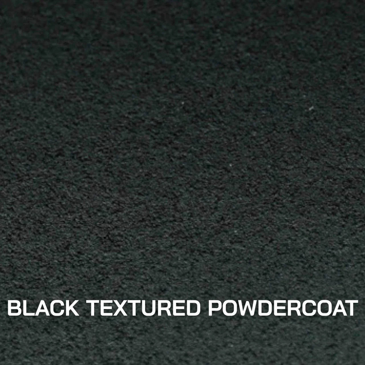 Close-up of black textured powder coat finish for overland vehicle accessories.