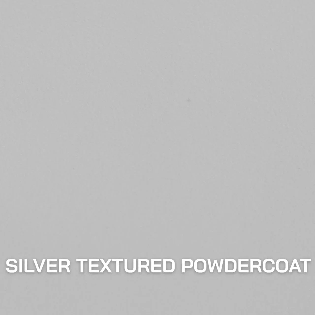 Silver textured powdercoat finish sample with subtle matte surface