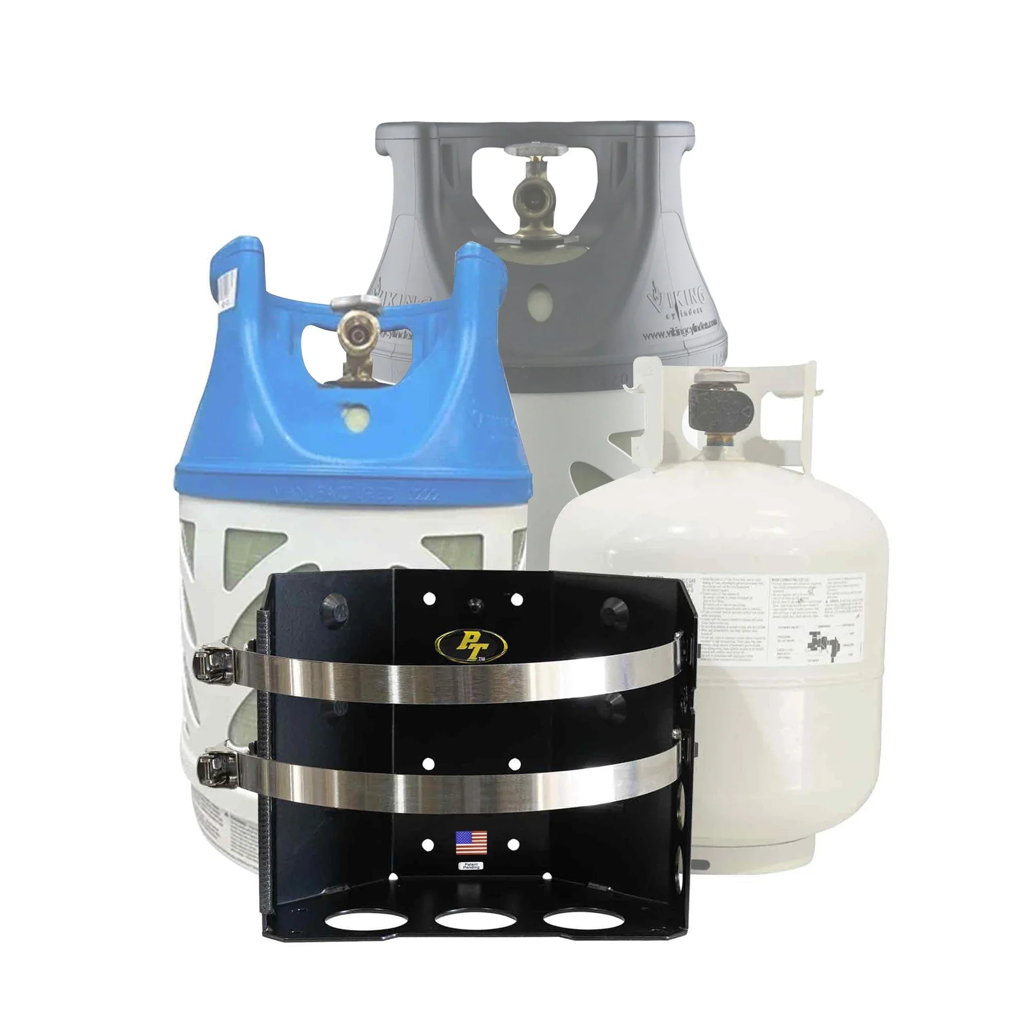 Propane tank holder with multiple propane tanks, camping and overlanding gear