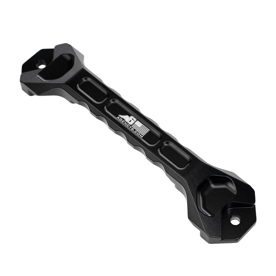 Black aluminum battery mount handle for overlanding vehicle accessories