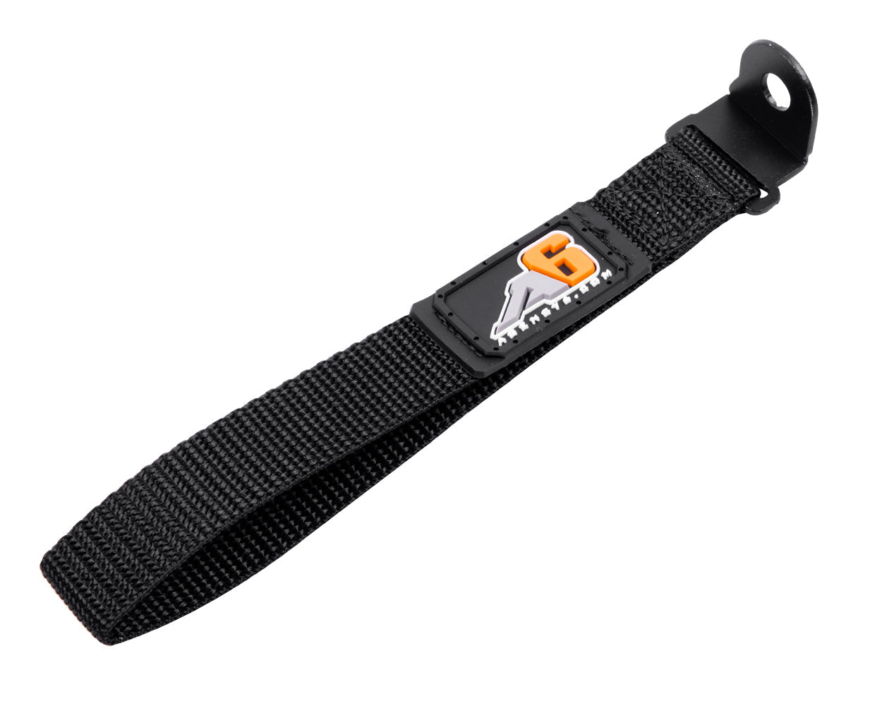 Black nylon vehicle grab handle strap with metal mounting bracket for overlanding accessories