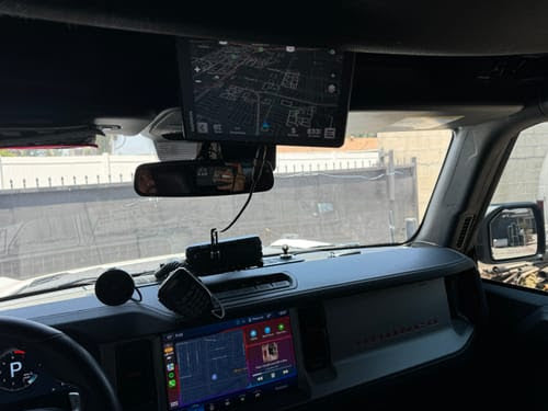 Ford Bronco dash with Freedom Panel ball mount, magnetic phone mount, and GPS device.