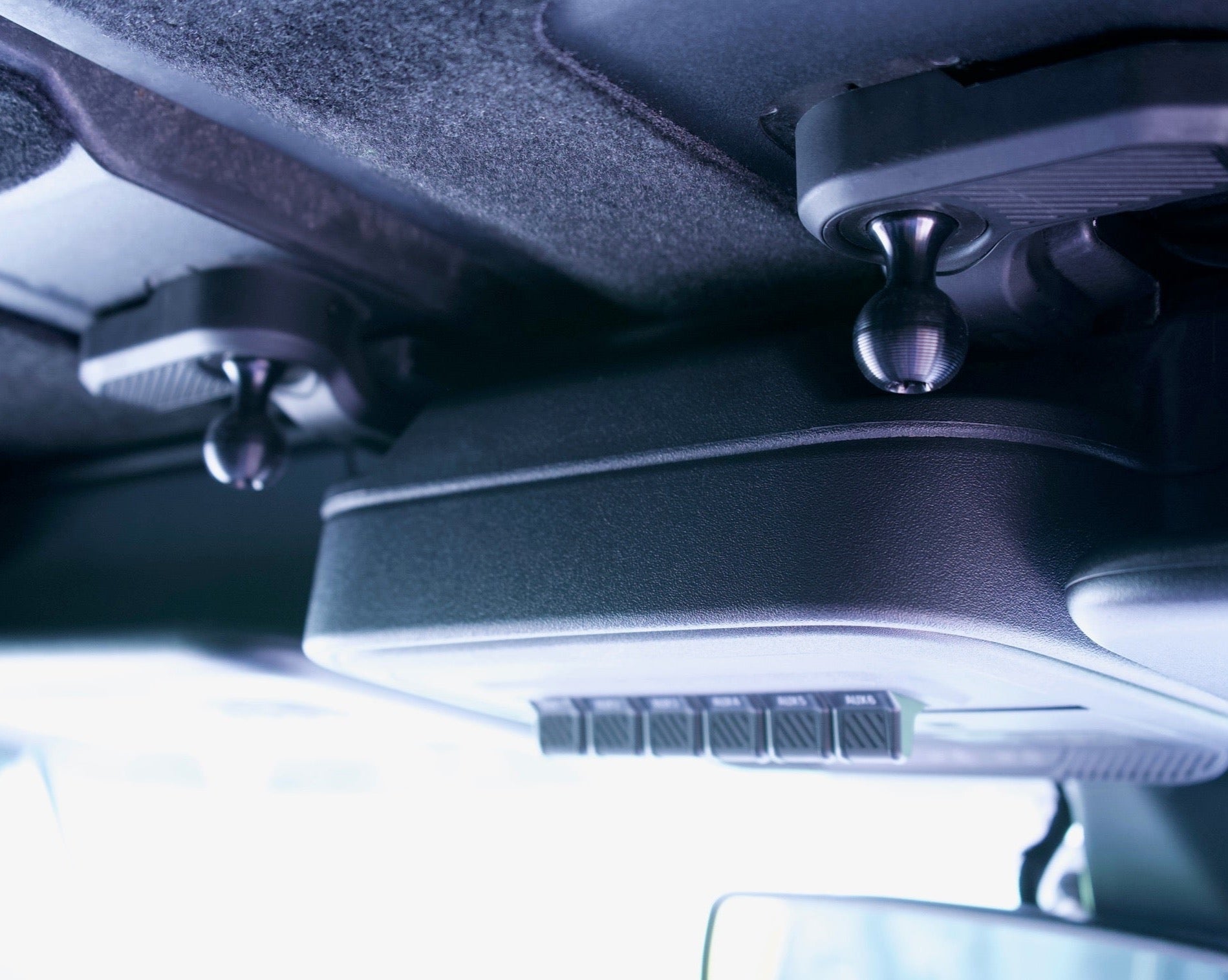 Ford Bronco 20mm freedom panel ball mount installed on interior overhead panel