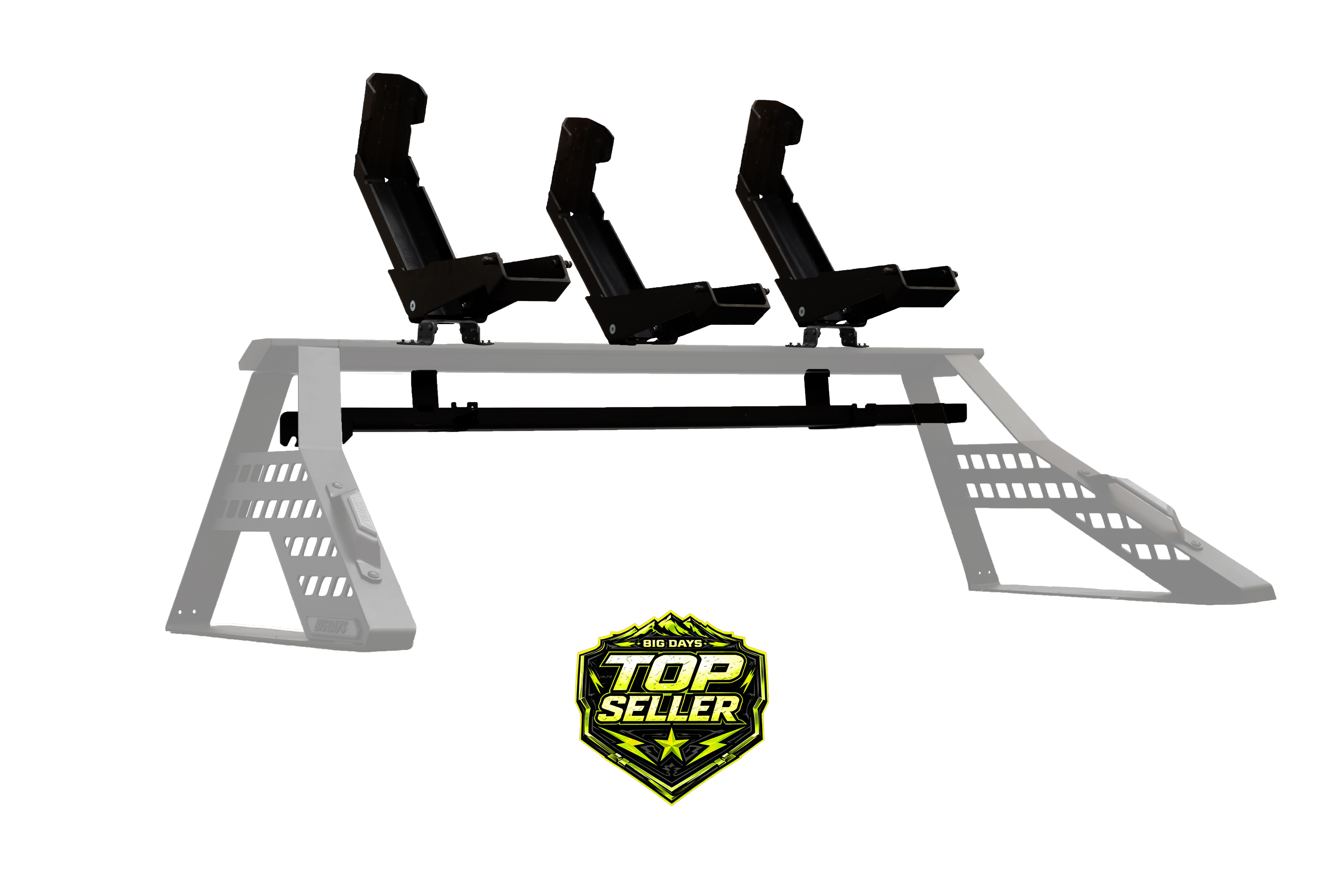 Big Days Chase Rack Essential Build with three moto mounts, offset kit, and in-bed ramp on a truck bed