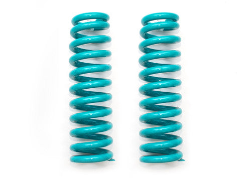 Pair of teal heavy-duty suspension coil springs for off-road vehicles or trucks