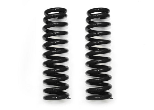Pair of heavy-duty black coil springs for off-road vehicle suspension upgrades