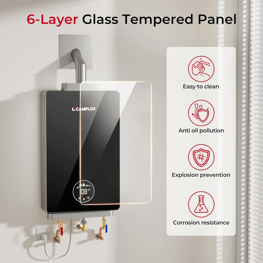 3.18 GPM Indoor Tankless Water Heater Propane with Wall Thimble, Black
