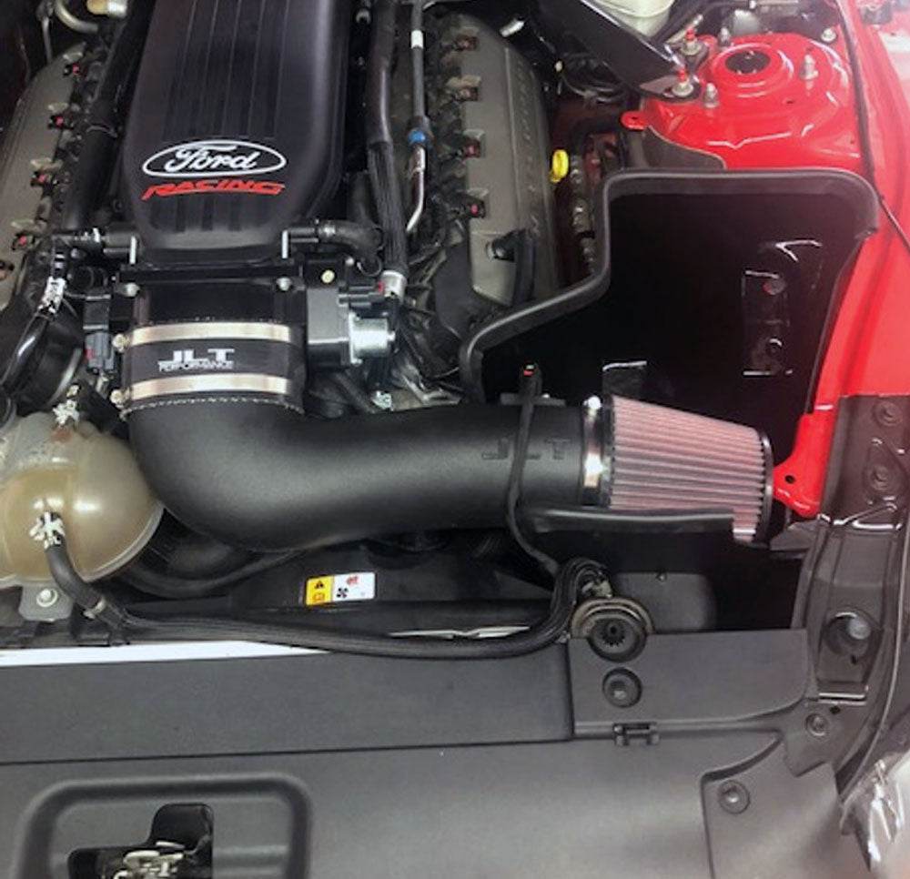 JLT Cold Air Intake Kit for the 2015-23 Mustang GT With Cobra Jet Intake Manifold installed in the engine compartment of a vehicle - S&B