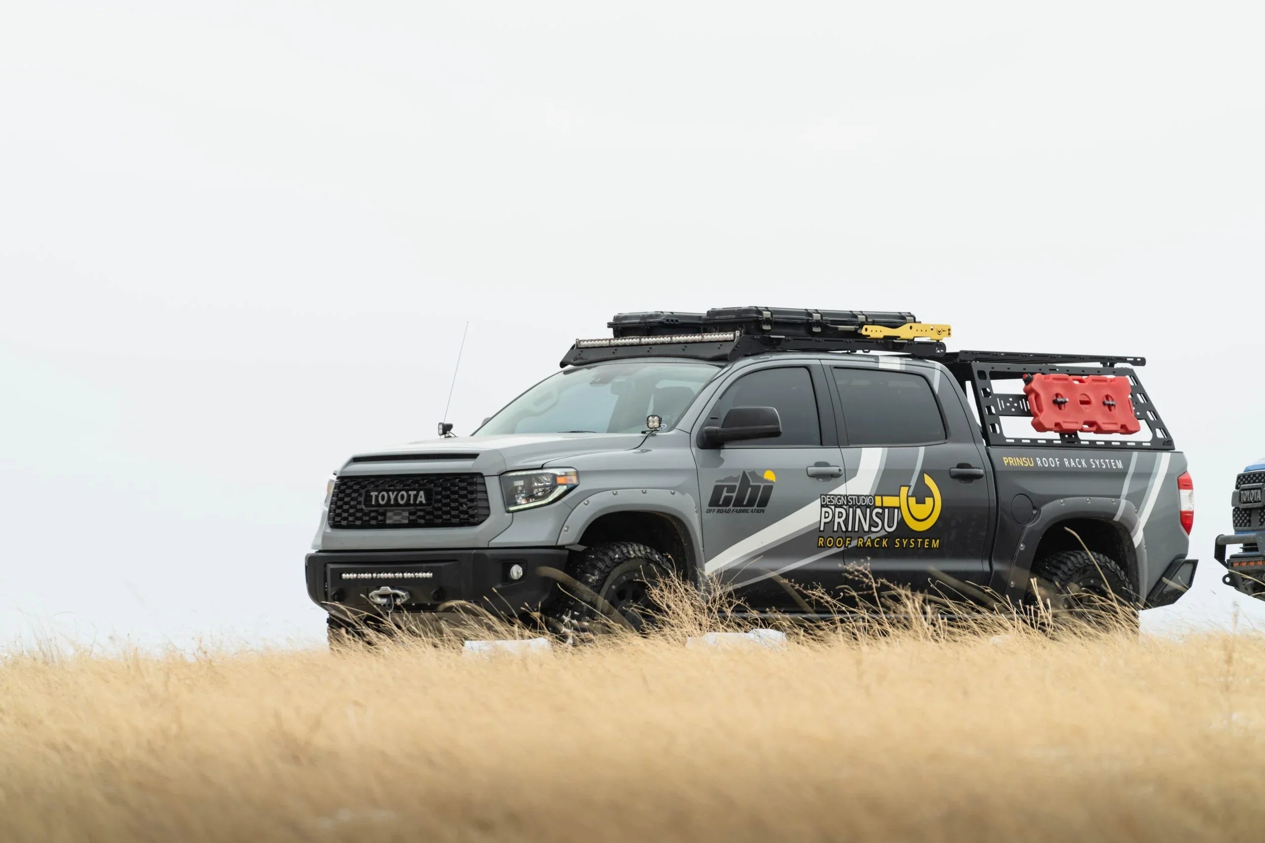 Toyota Tundra with Covert front bumper and roof rack system, equipped for overlanding