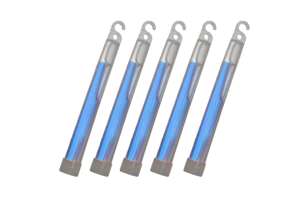 Set of five blue emergency light sticks with hooks for camping or overlanding