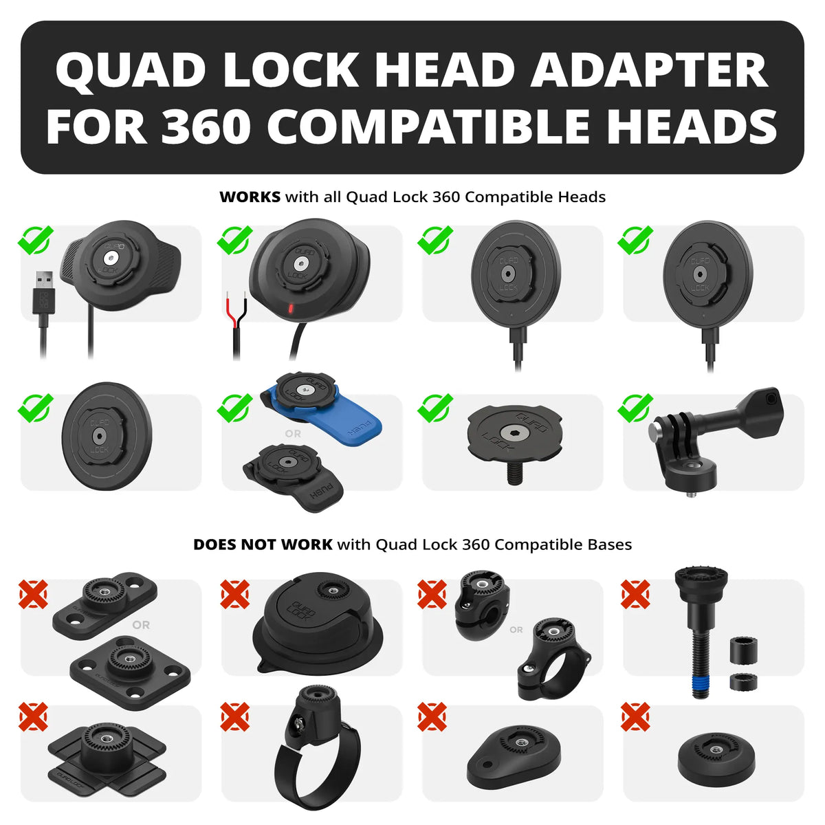 Tackform Quad Lock head adapter with 20mm metal ball for universal fit
