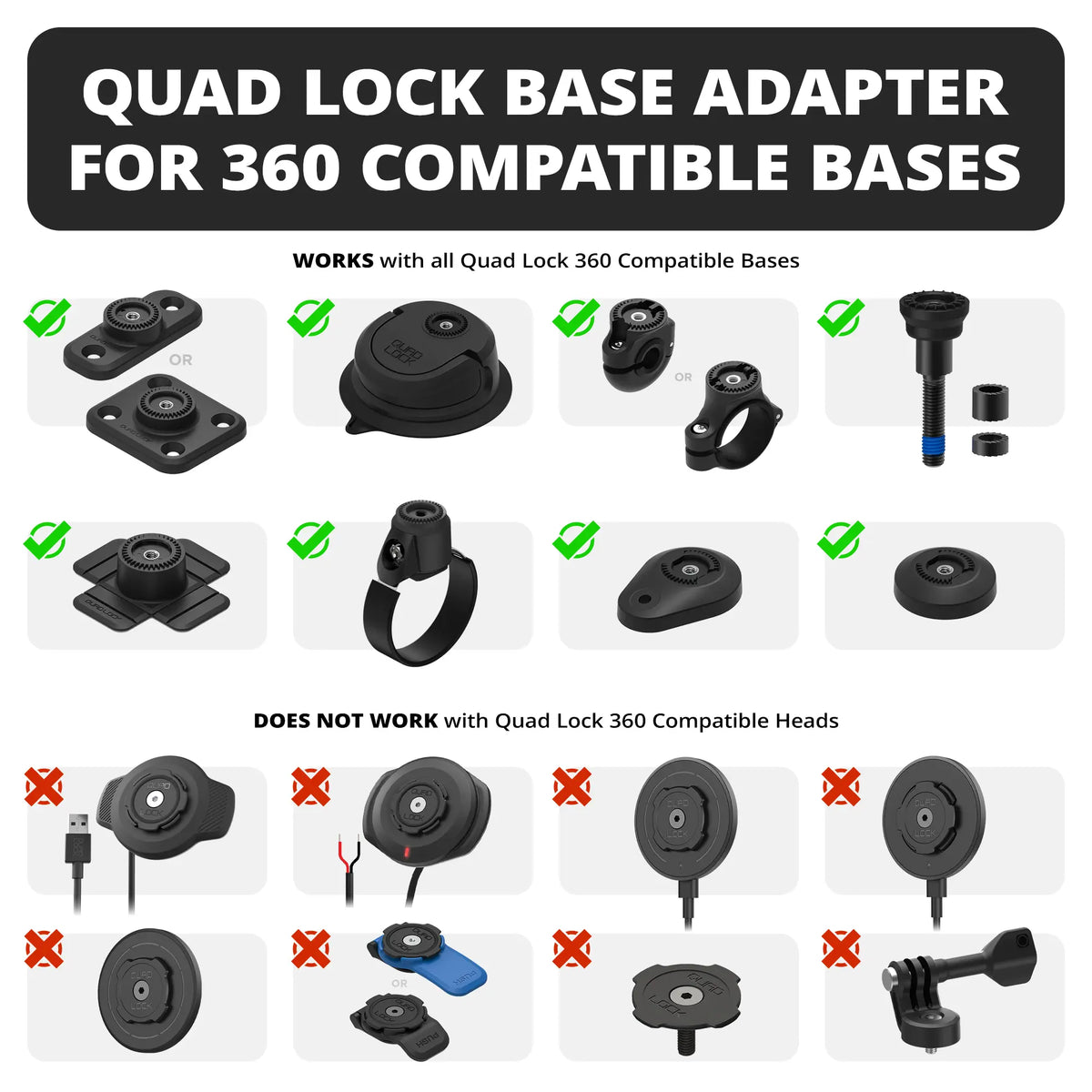 Tackform Quad Lock base adapter with 20mm metal ball, universal fit