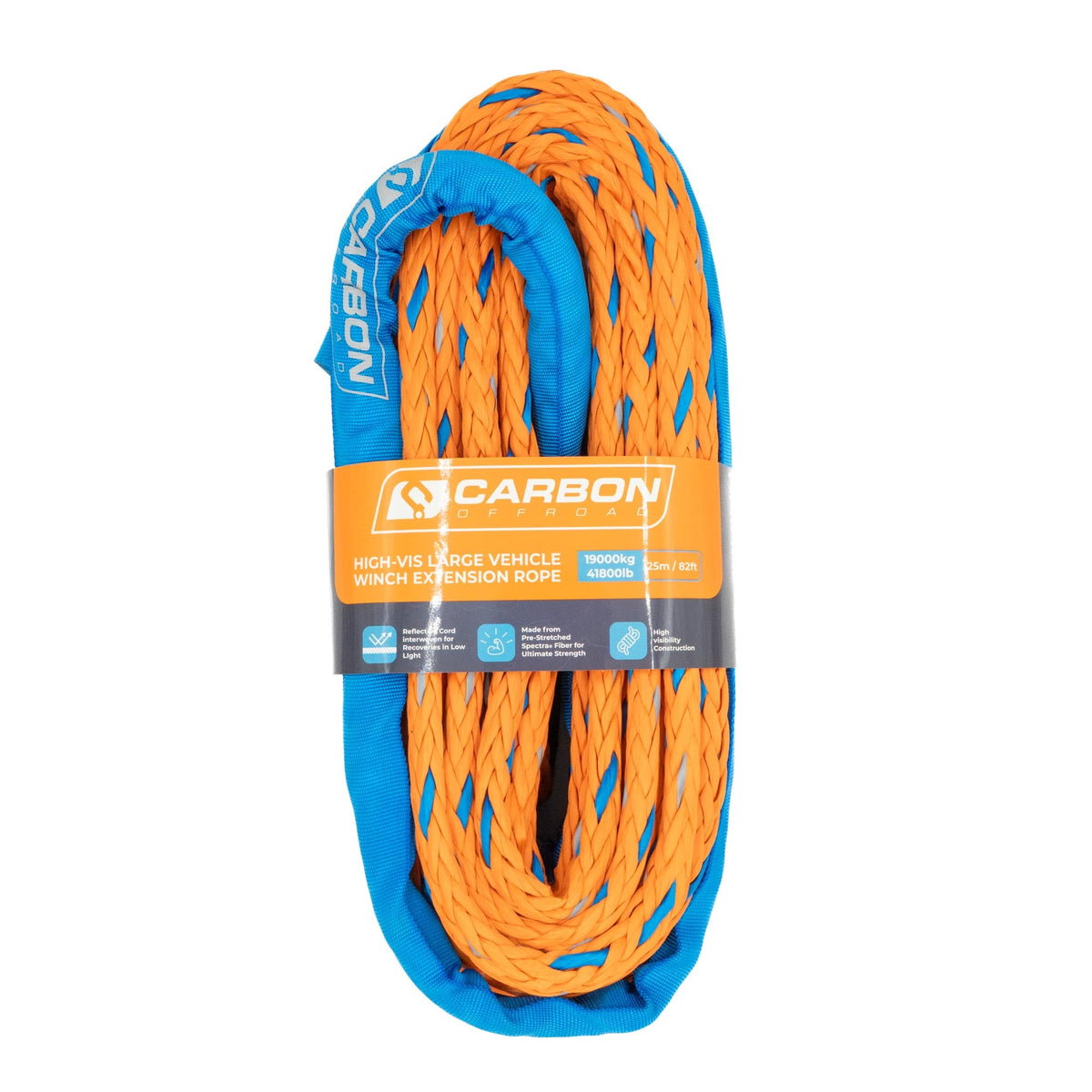 Carbon Offroad high-vis large vehicle winch extension rope for universal fit