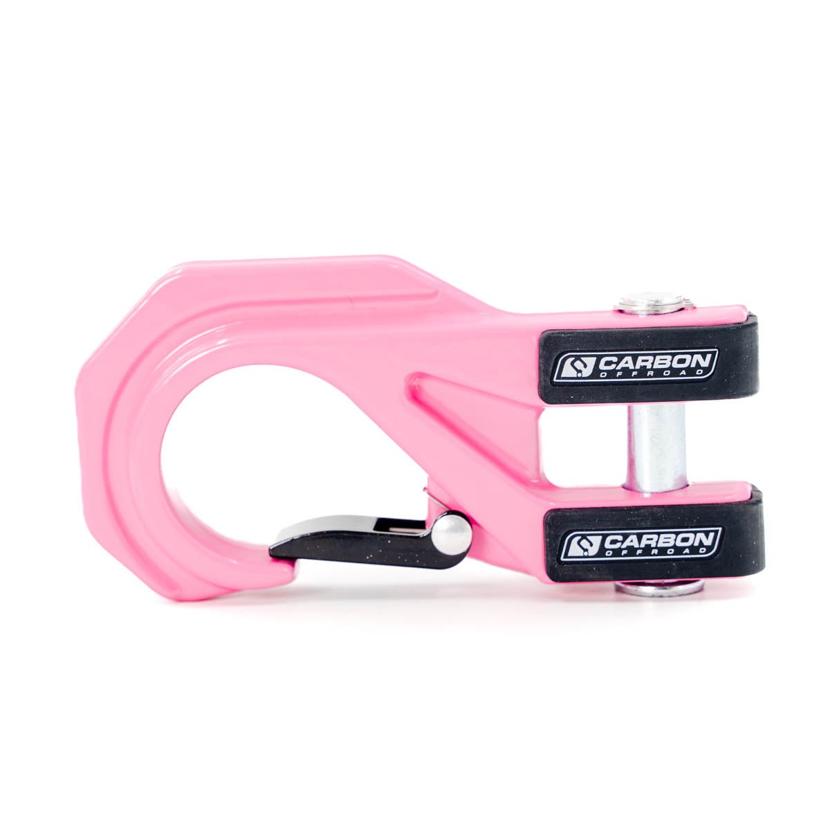 pink heavy-duty winch hook for off-road vehicles with Carbon Offroad logo