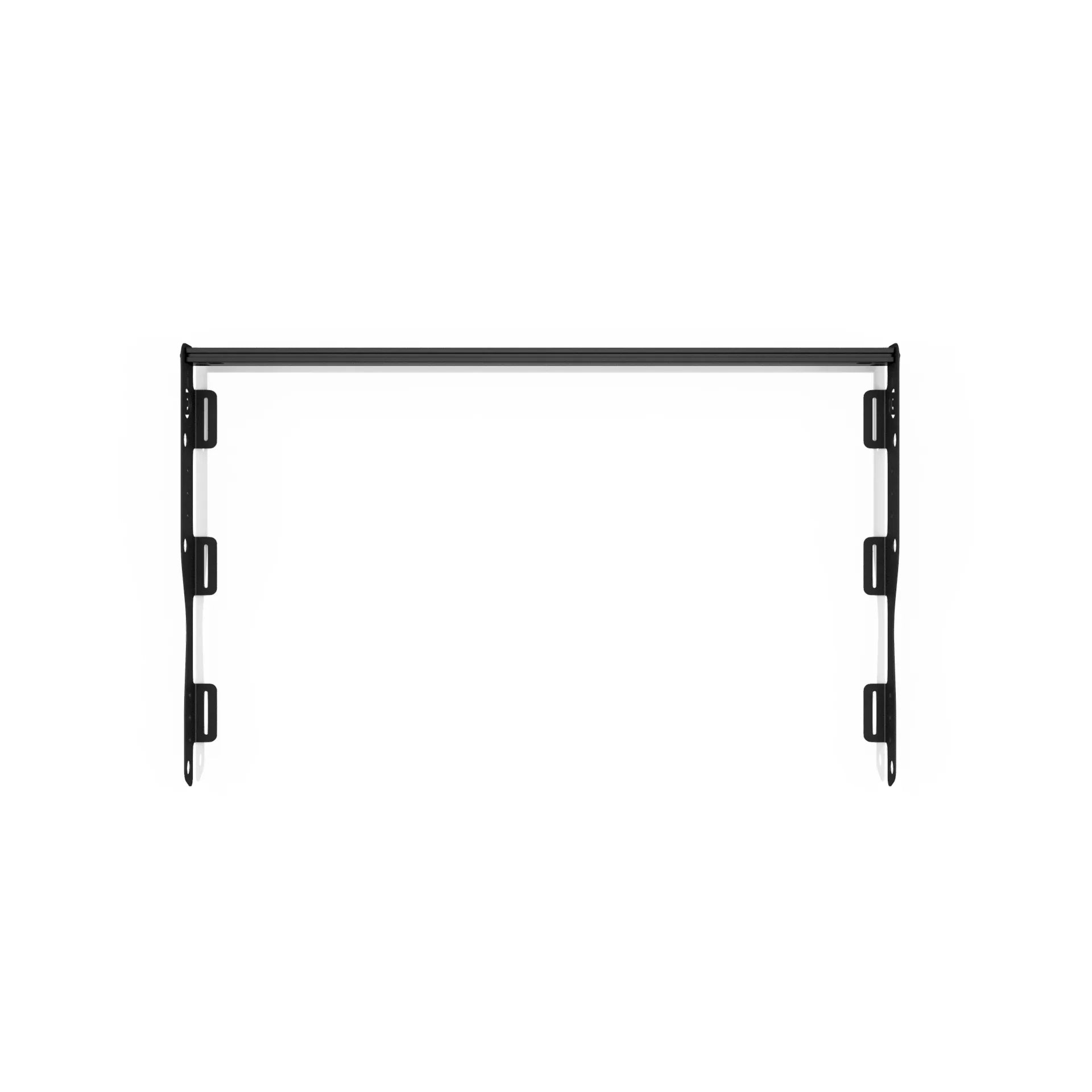 Black metal cargo basket mounting rack for overlanding vehicles, isolated on white background