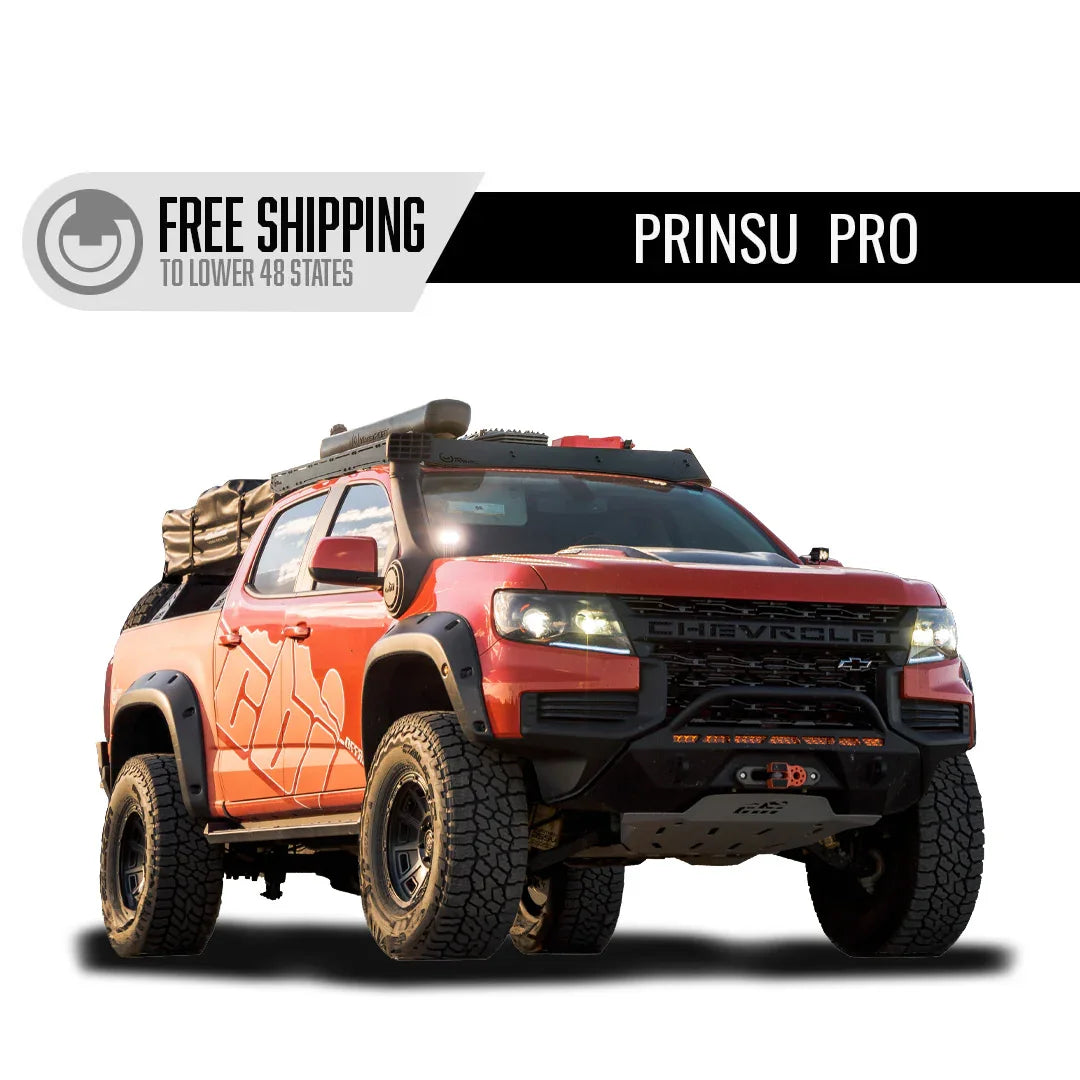 Chevy Colorado overland truck with Prinsu Pro roof rack and off-road gear