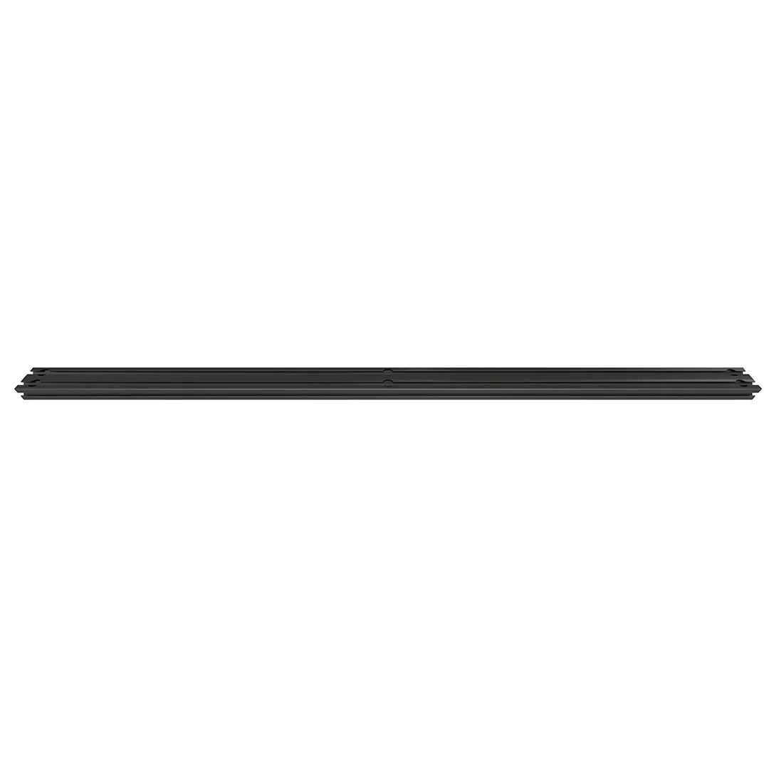 Black aluminum crossbar for overlanding roof rack, viewed on a white background