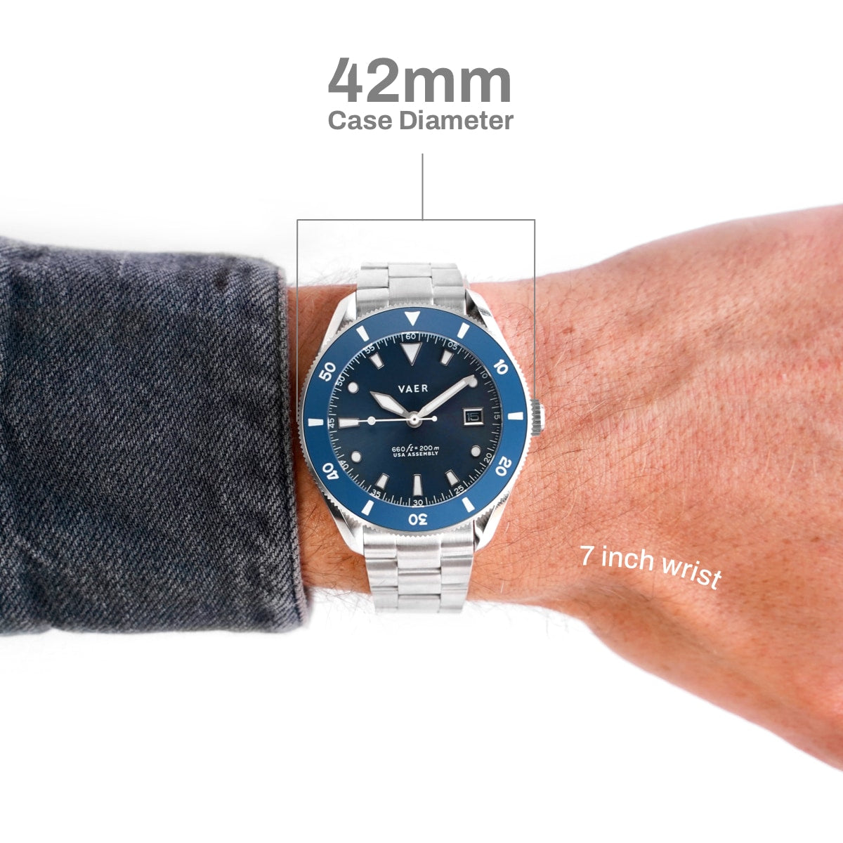 VAER D4 Meridian Watch - Navy - Matte USA Solar 42mm