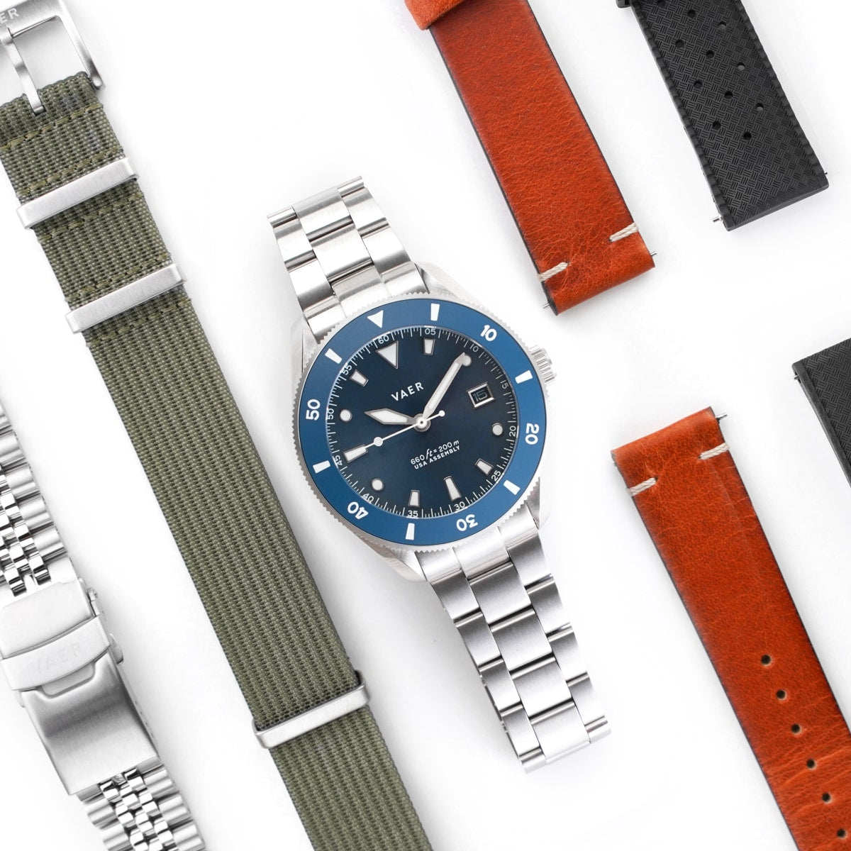 VAER D4 Meridian Watch - Navy - Matte USA Solar 42mm