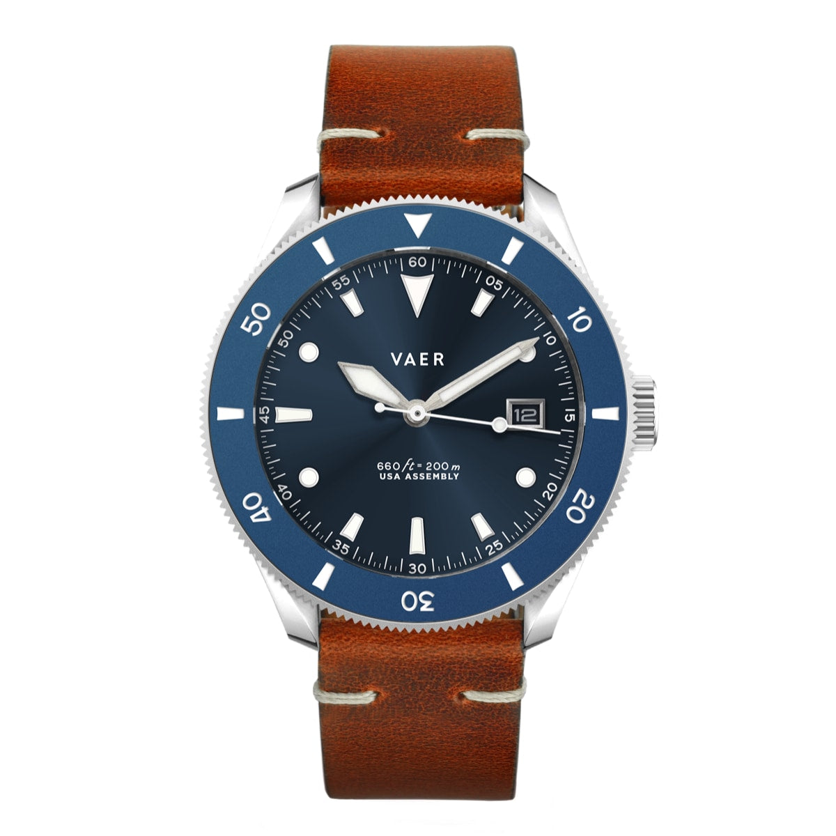 VAER D4 Meridian Watch - Navy - Matte USA Solar 42mm