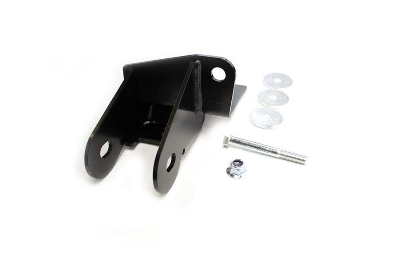 Black steel vehicle bracket mount with washers, bolt, and nut for off-road installation
