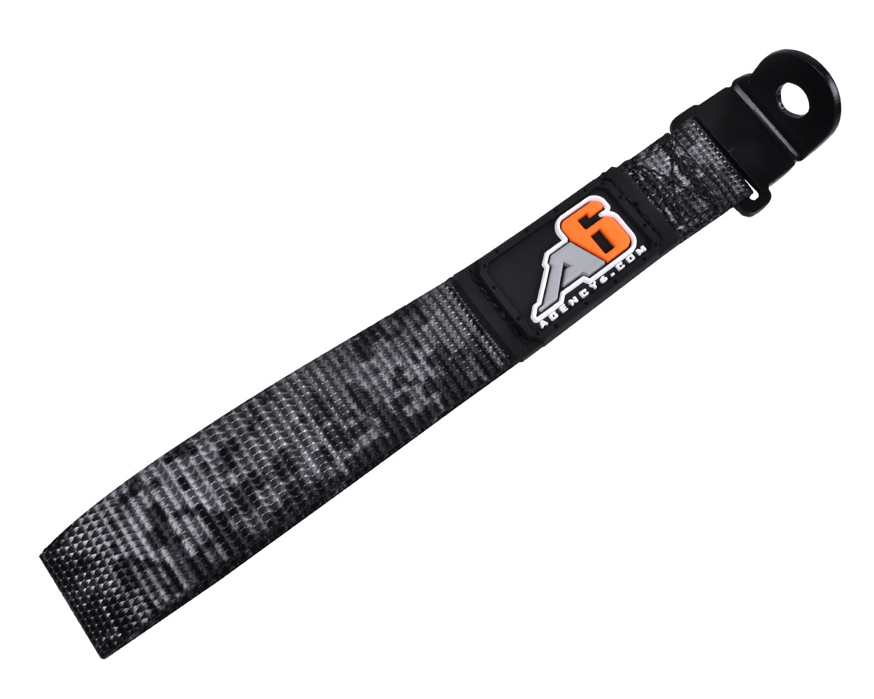 Heavy duty black nylon tow strap with metal mounting bracket for off-road vehicles
