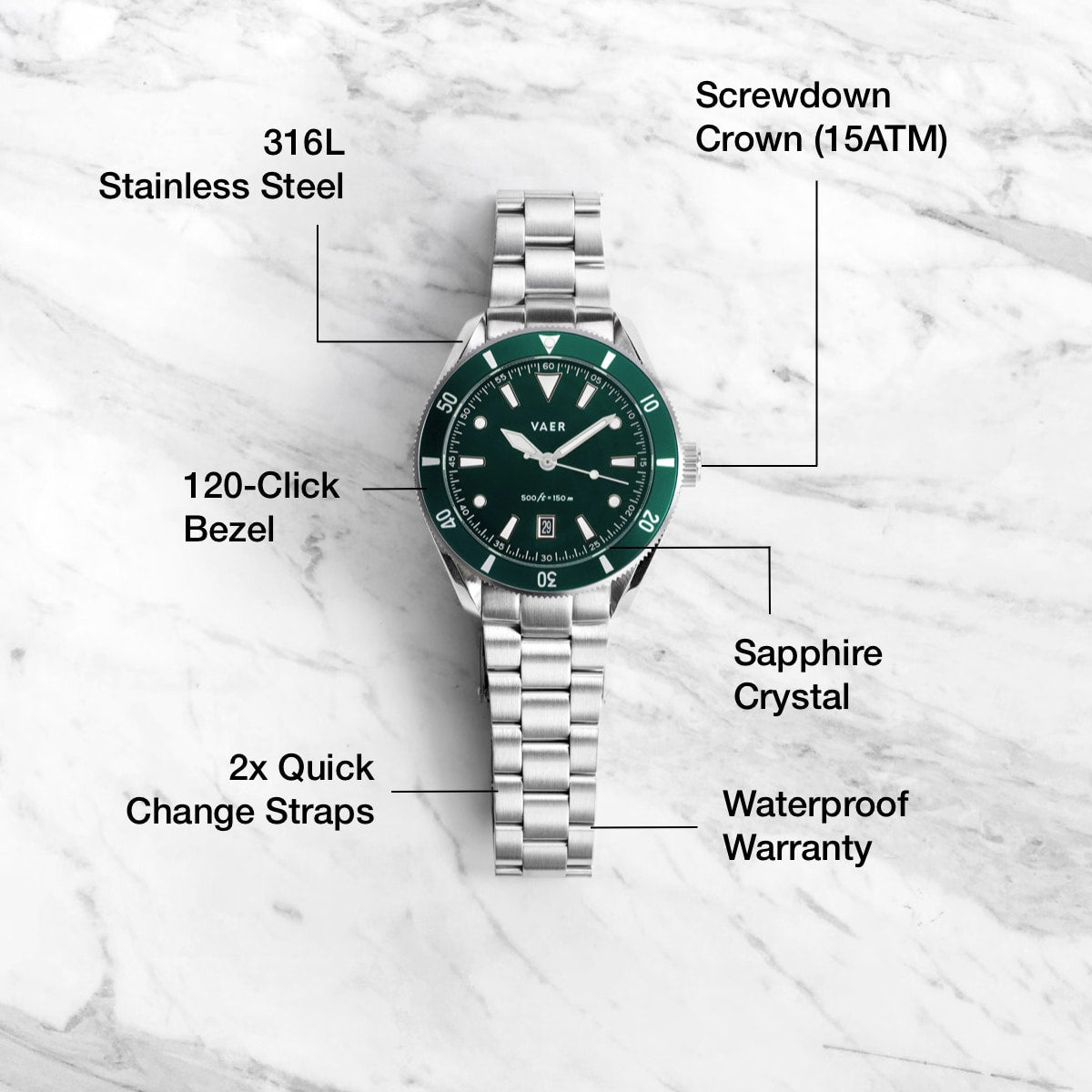VAER DS2 Meridian Green Mens Watch - Quartz 42mm