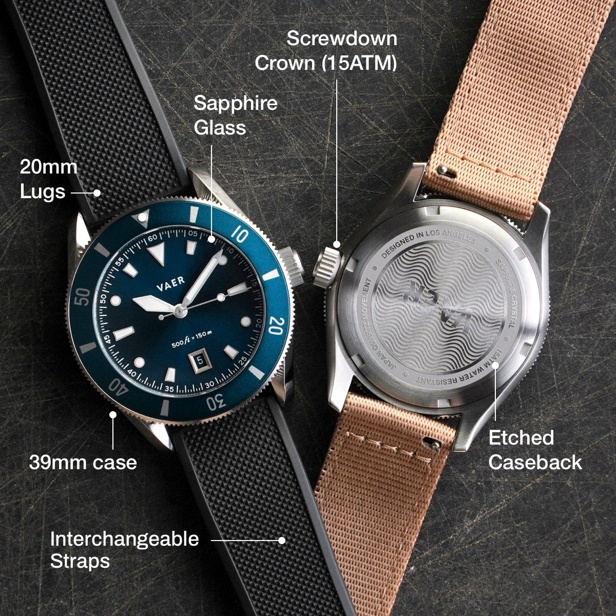 VAER DS2 Meridian Navy Watch - Quartz 39mm