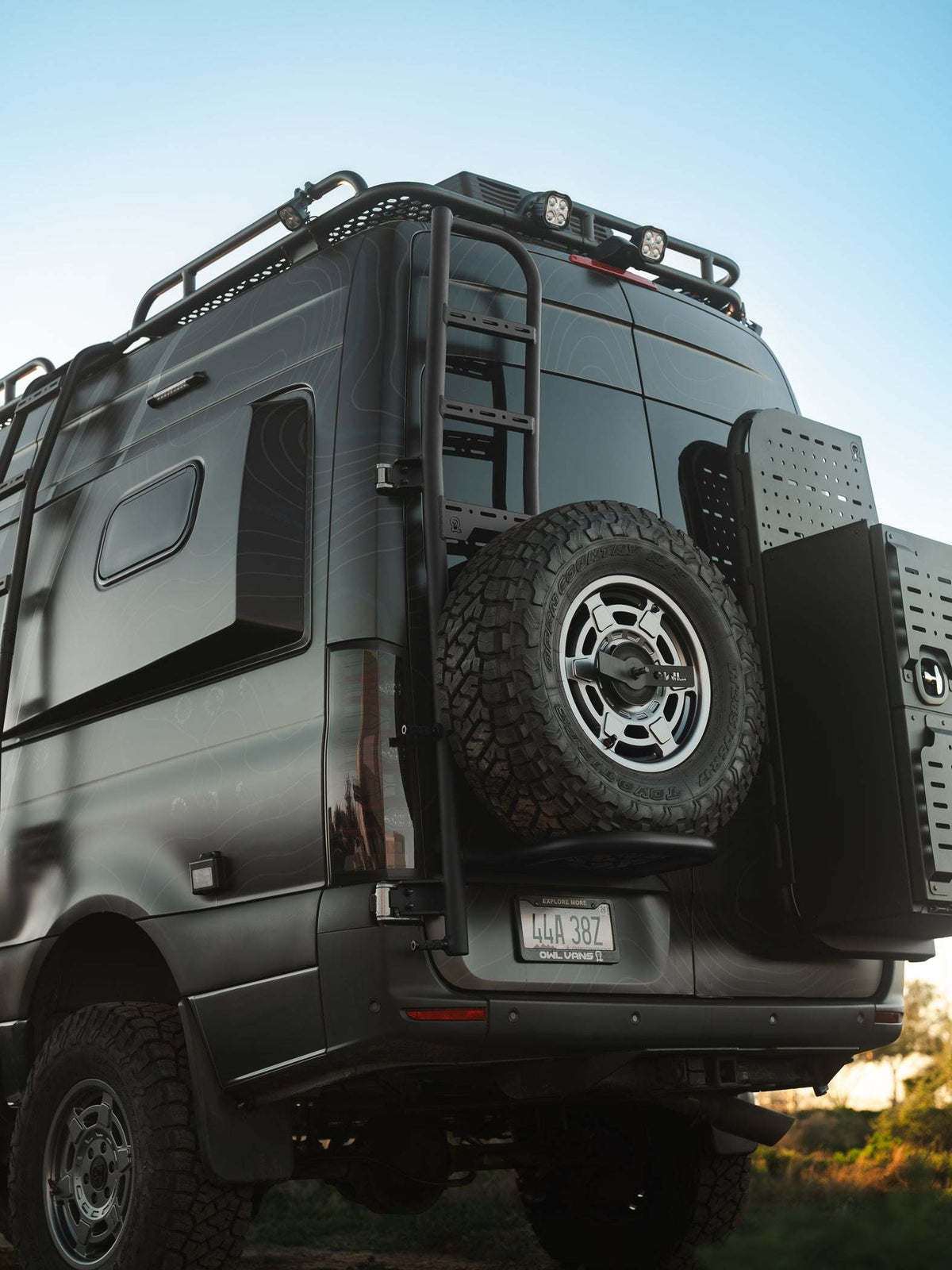 Canyon Adventure Vans Explorer ladder and tire carrier for Mercedes Sprinter 2019+