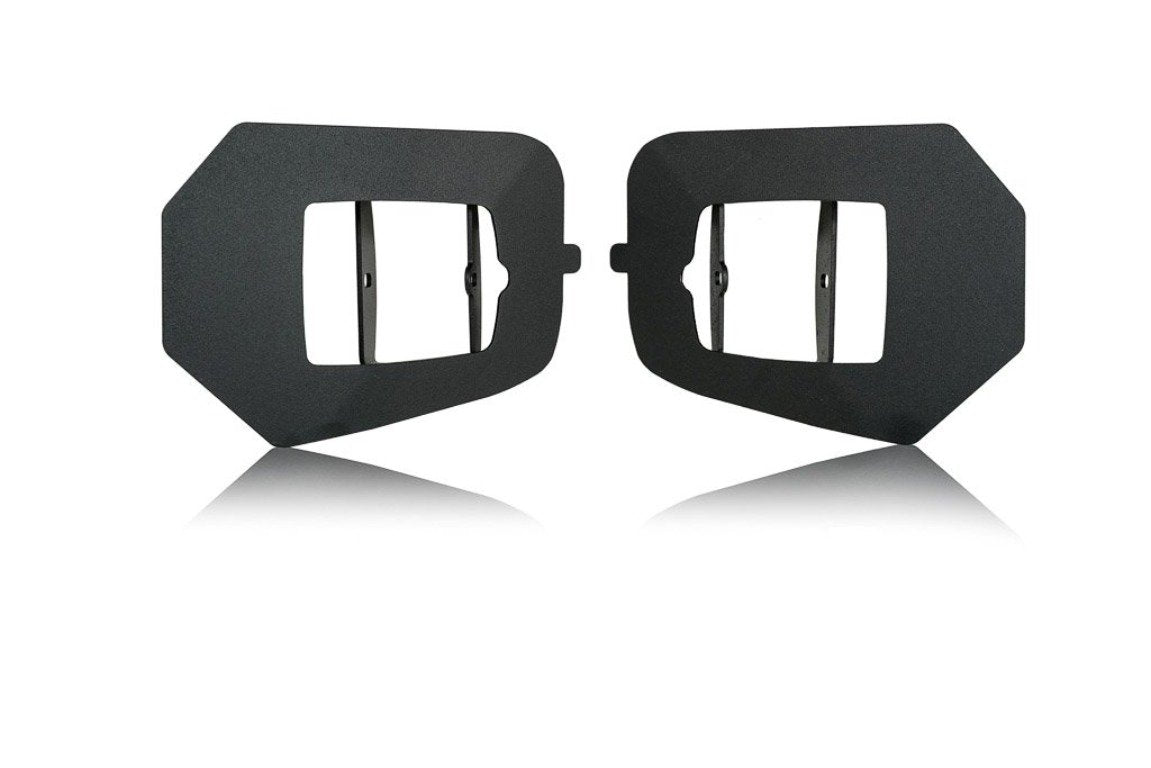 Pair of black steel tail light guards for off-road or overlanding vehicles, on white background