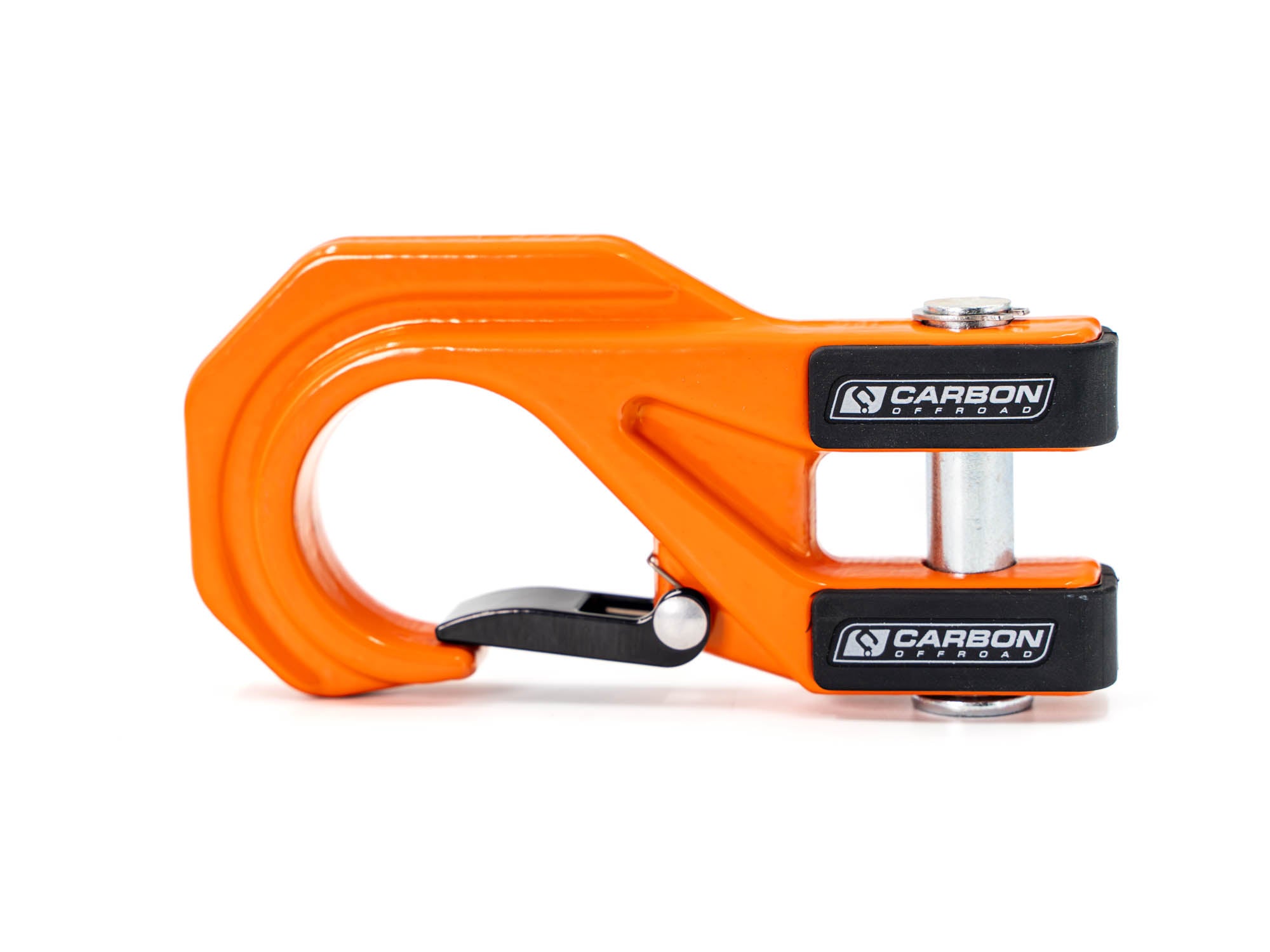 Orange recovery hook for off-road and overlanding vehicles, Carbon Offroad branding visible