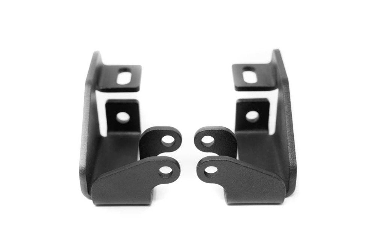 Black metal mounting brackets for off-road vehicle accessories, shown on white background
