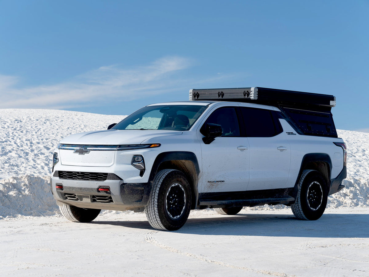 Dirtbox Overland EV pass-through canopy camper for Chevy Silverado EV and GMC Sierra EV