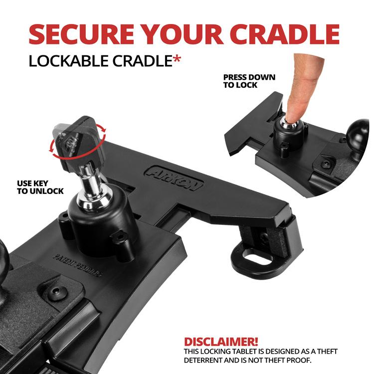 Tackform plastic locking tablet cradle with 1 inch ball for universal fit