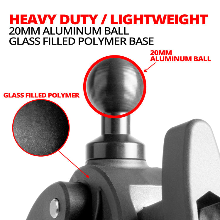 Tackform quick release bar clamp for 1 to 2 inch bars with 20mm ball