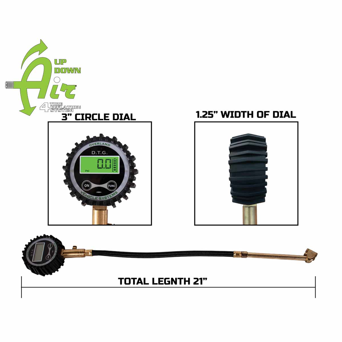 Up Down Air digital tire gauge with valve kit and storage bag - view 3