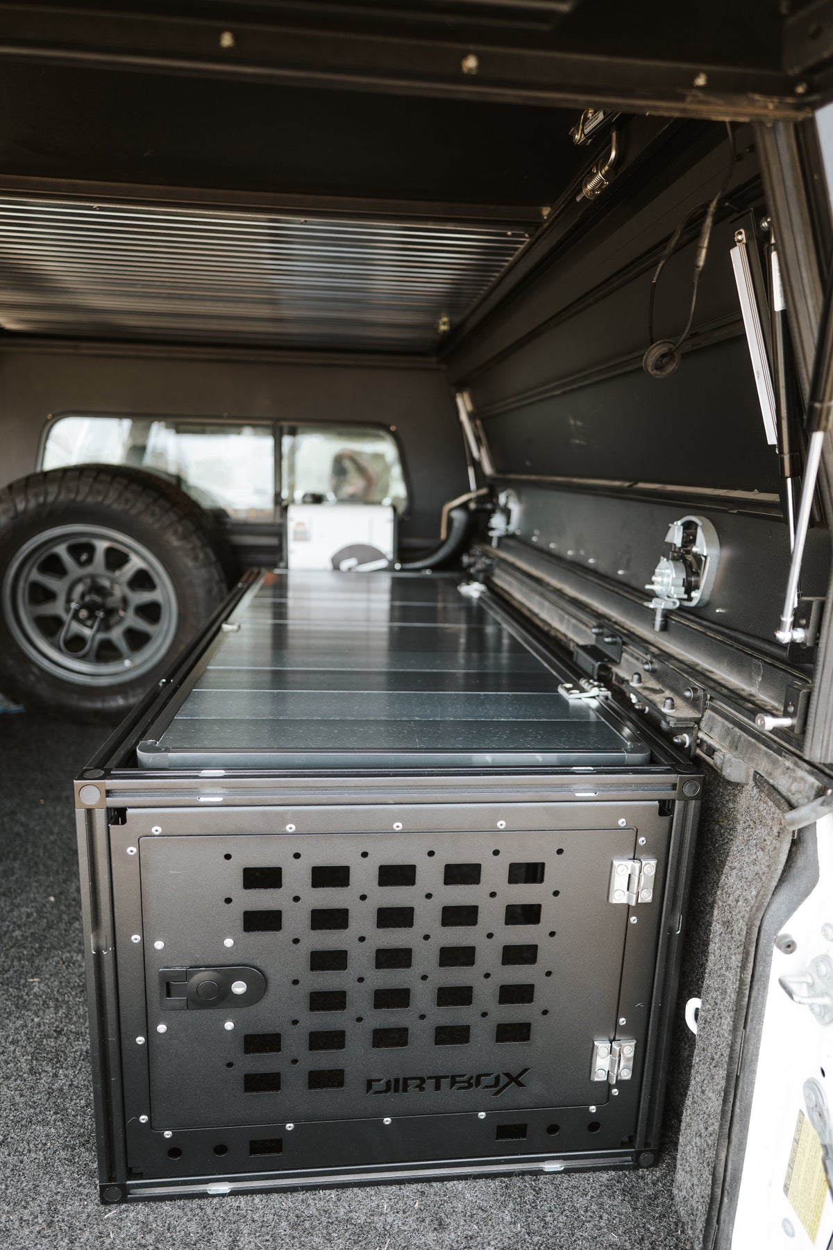 Dirtbox Overland interior storage bench for canopy campers, universal fit