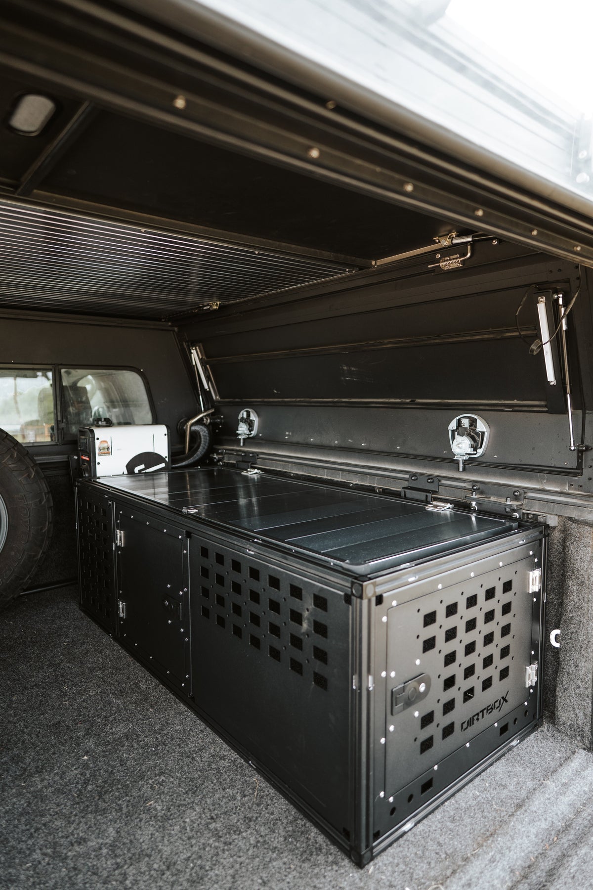 Dirtbox Overland interior storage bench for canopy campers, universal fit
