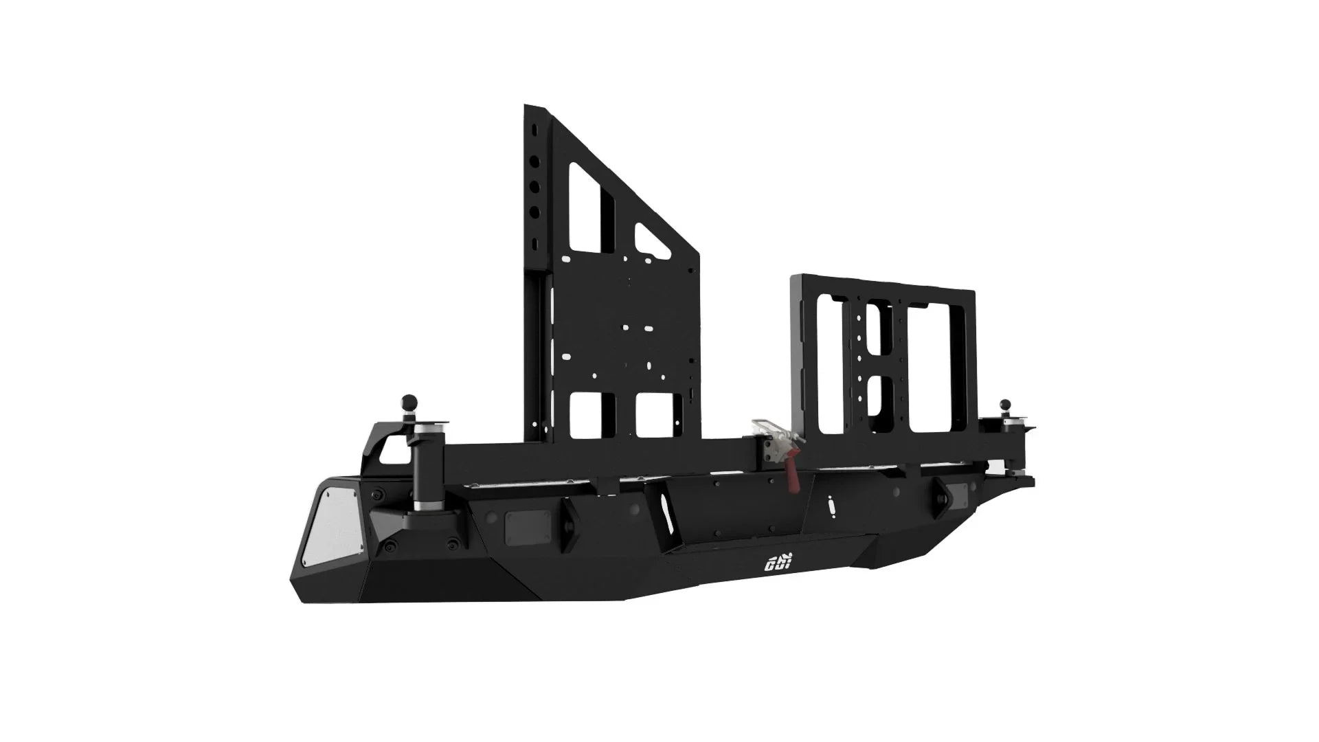 Heavy-duty dual swing away rear bumper for overlanding vehicles, black steel construction