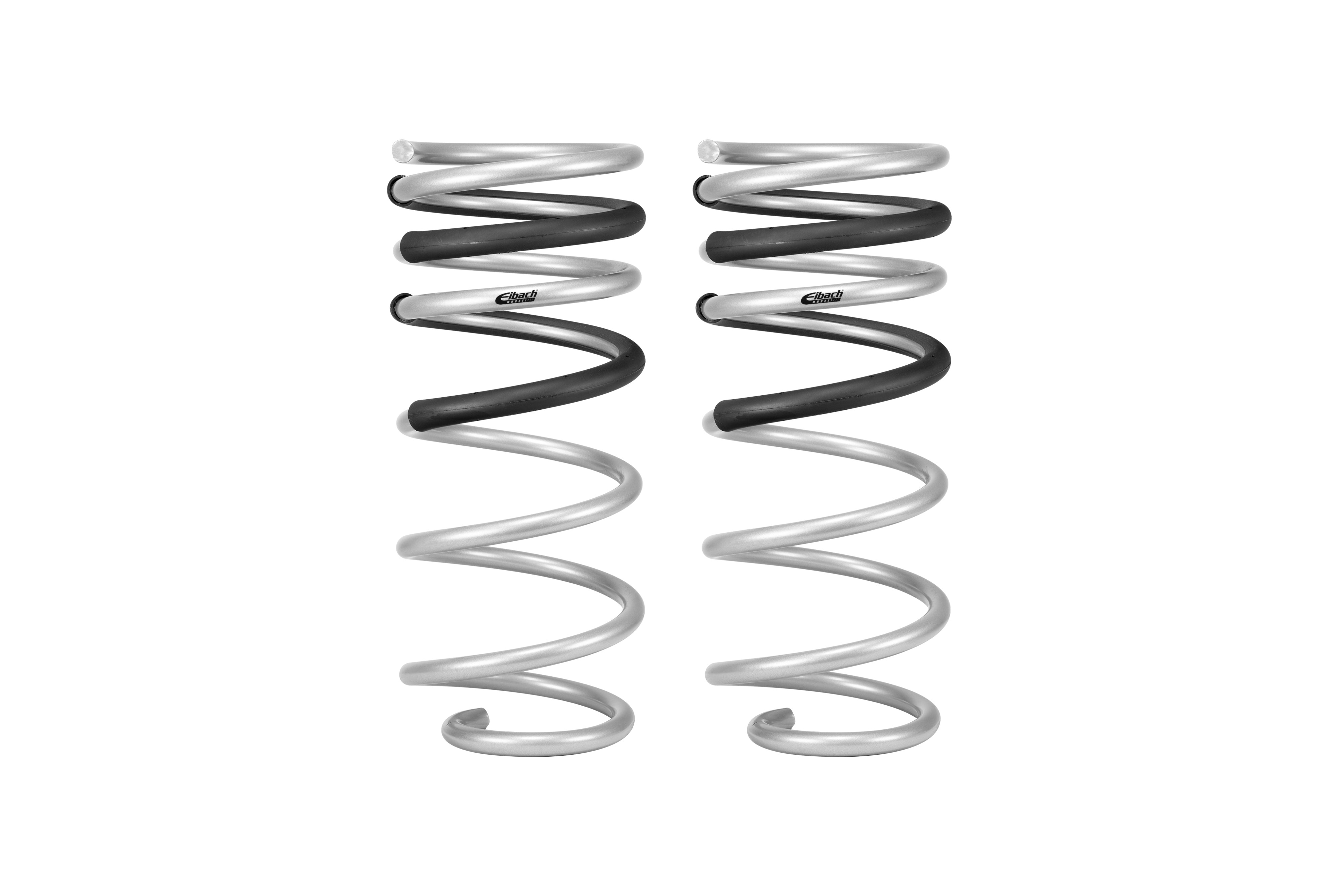 Pair of silver and black heavy-duty coil springs for off-road vehicle suspension
