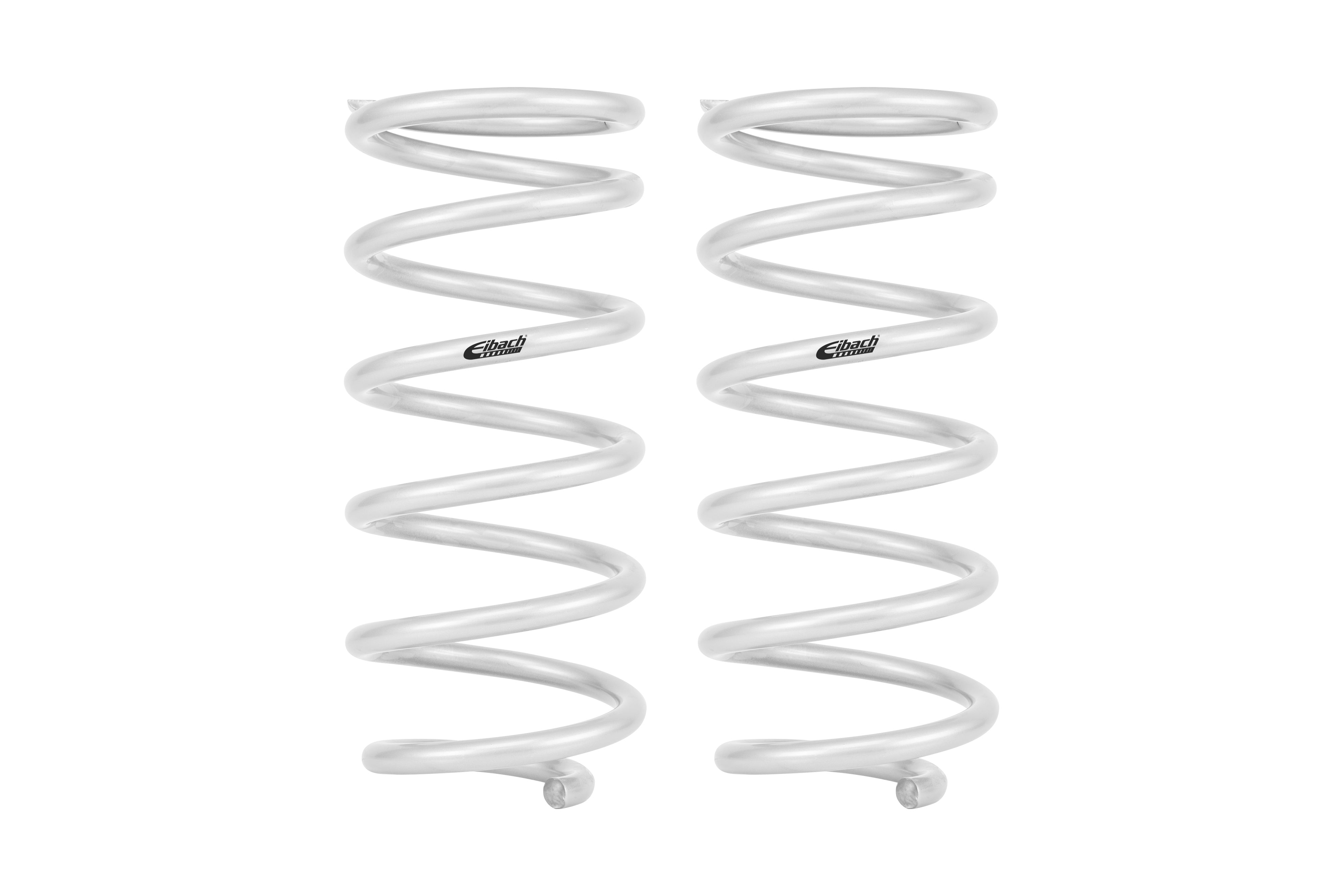 Pair of silver Eibach coil springs for off-road and overlanding vehicle suspension
