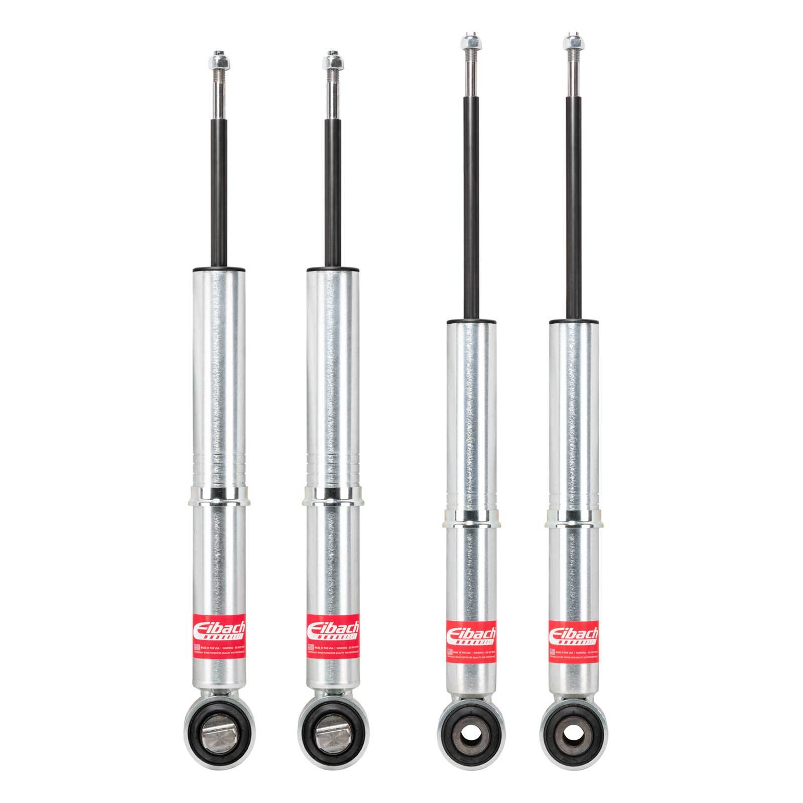 Set of four Eibach silver off-road shock absorbers for trucks and SUVs, front view