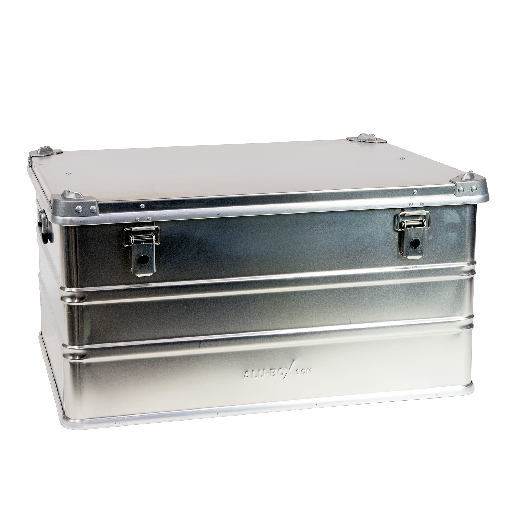 Large aluminum storage box with locking latches for overlanding and camping gear