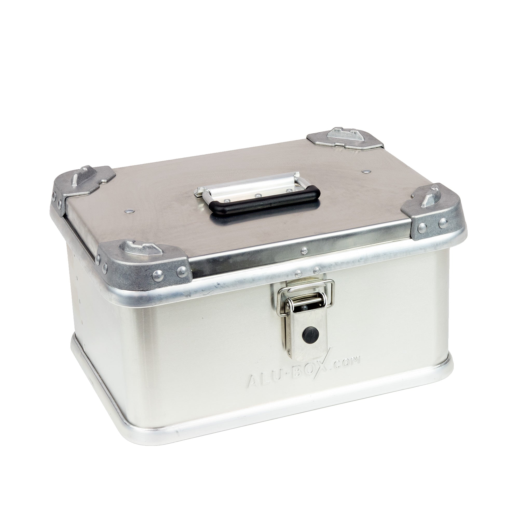 Aluminum storage box with latch and handle for overlanding and camping gear organization
