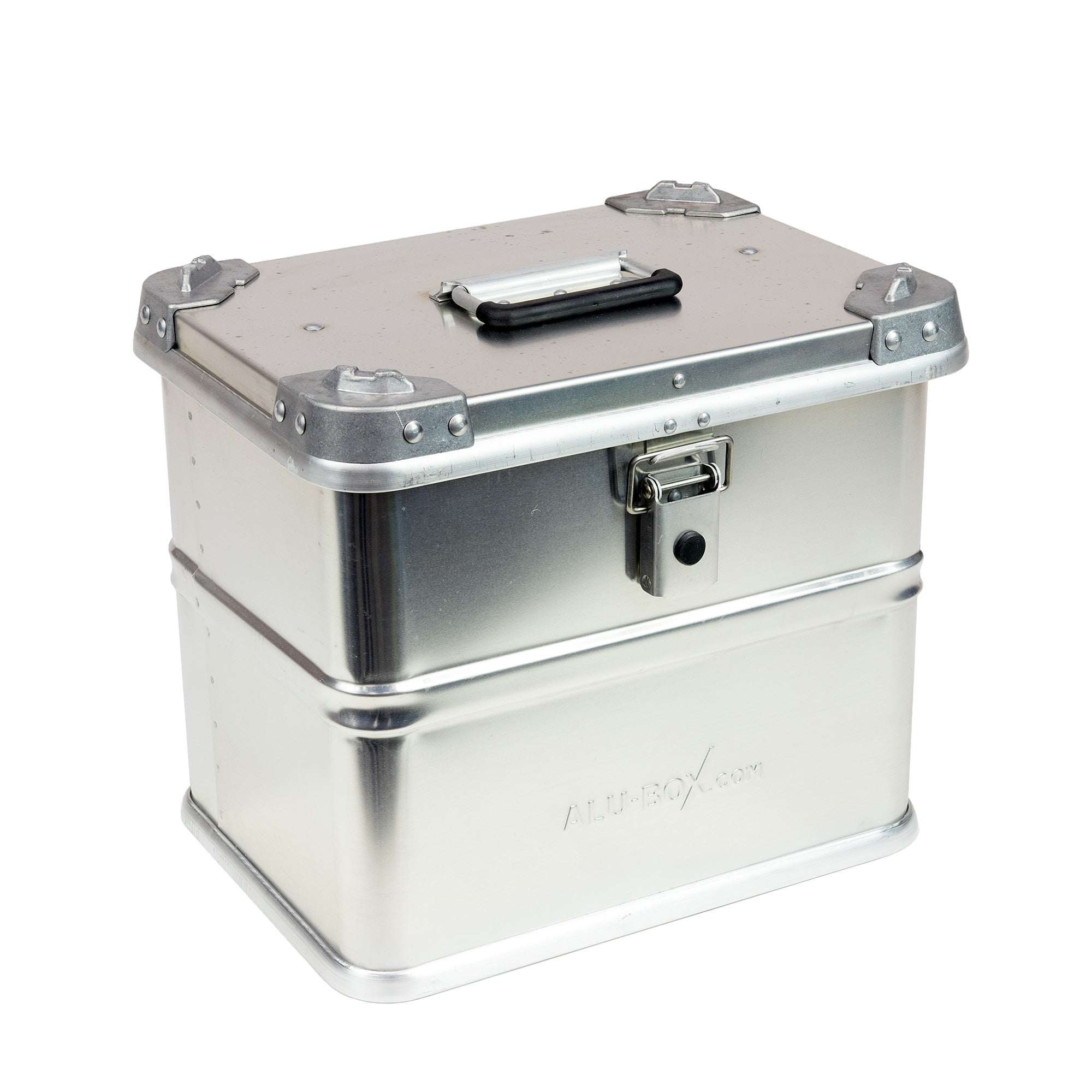 Aluminum storage box with locking latch and handle for overlanding and camping gear