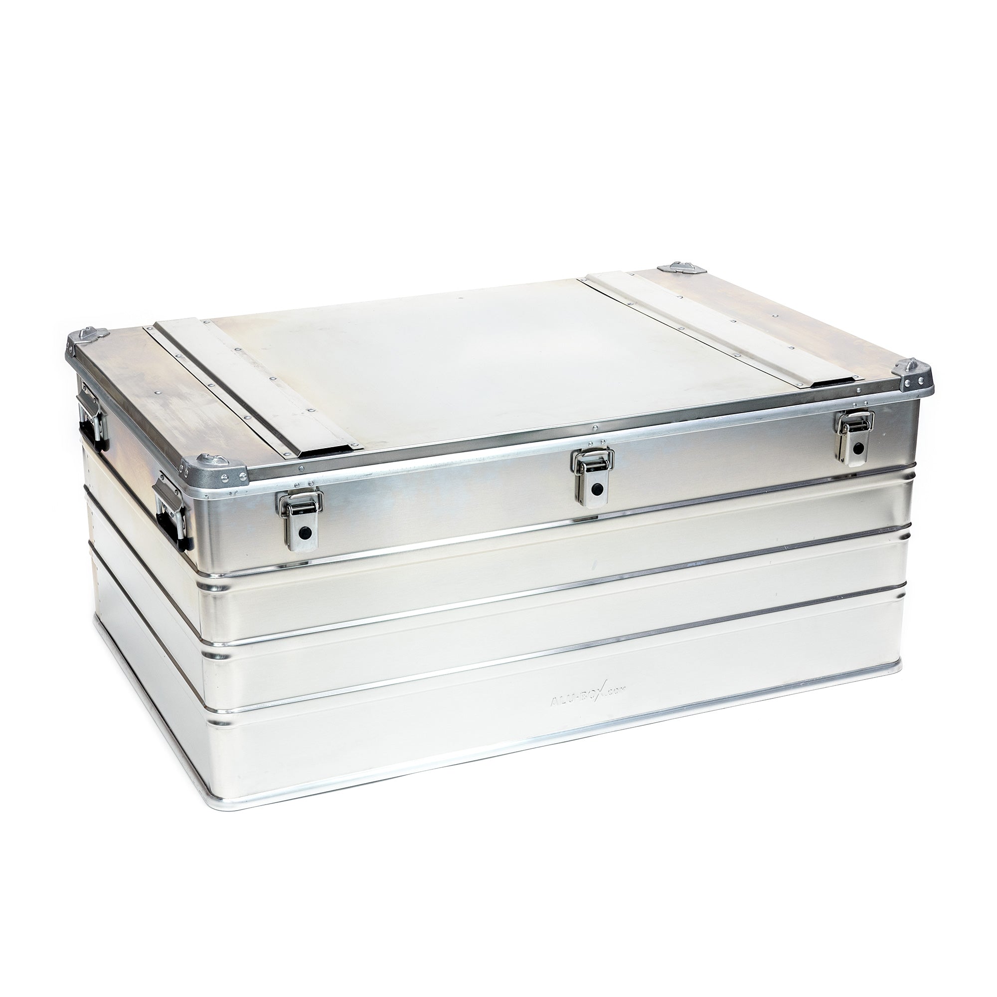 Heavy-duty aluminum storage box with latches for overlanding and camping gear organization