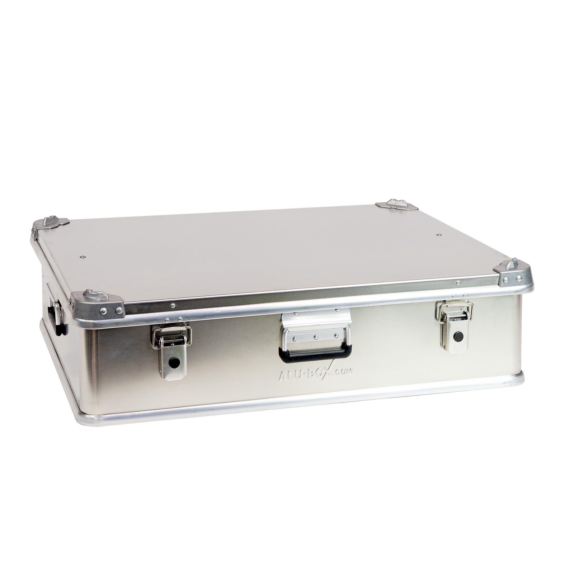 Aluminum storage box with latches and reinforced corners for overlanding gear